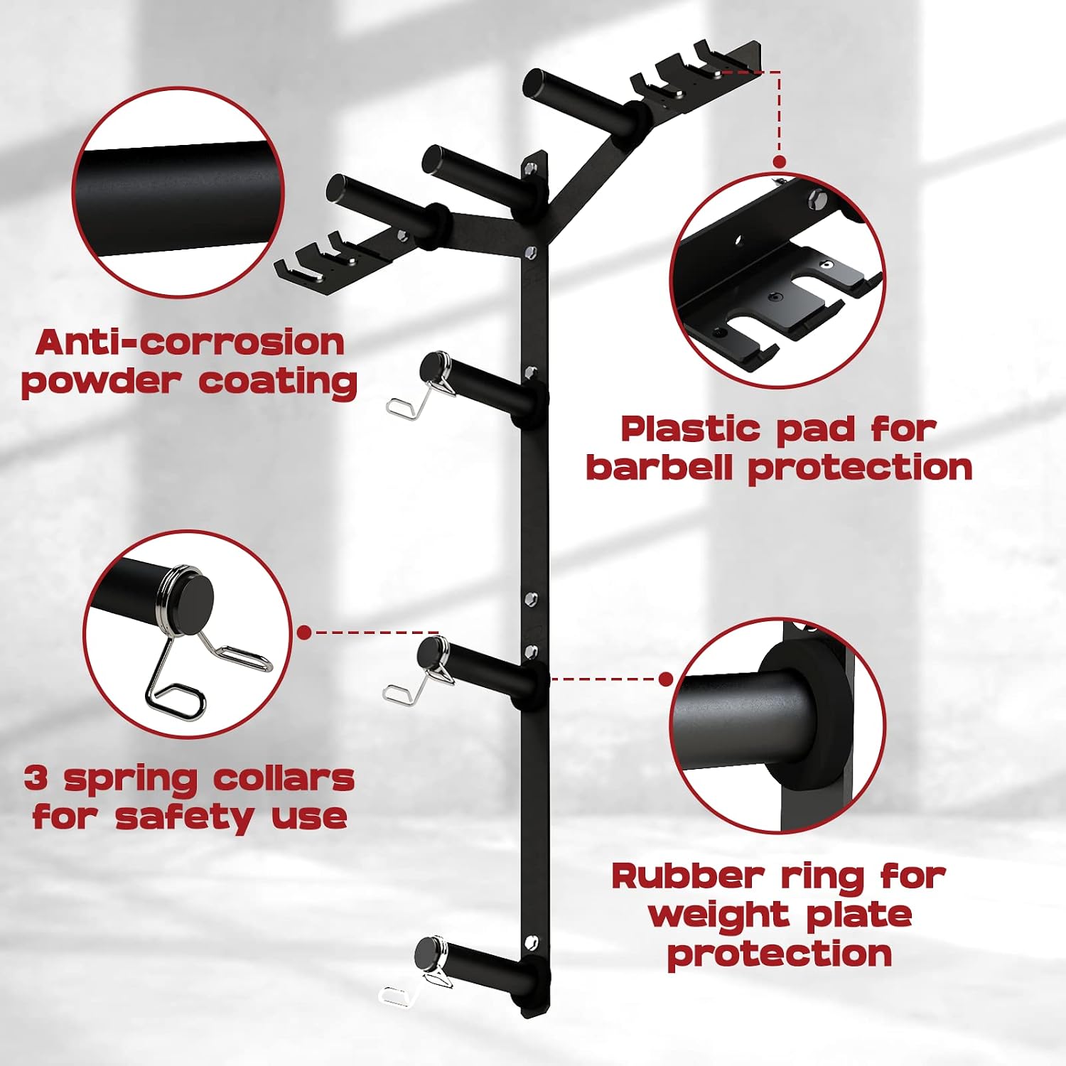 Wall‑Mount Weight Plate & Barbell Storage Rack