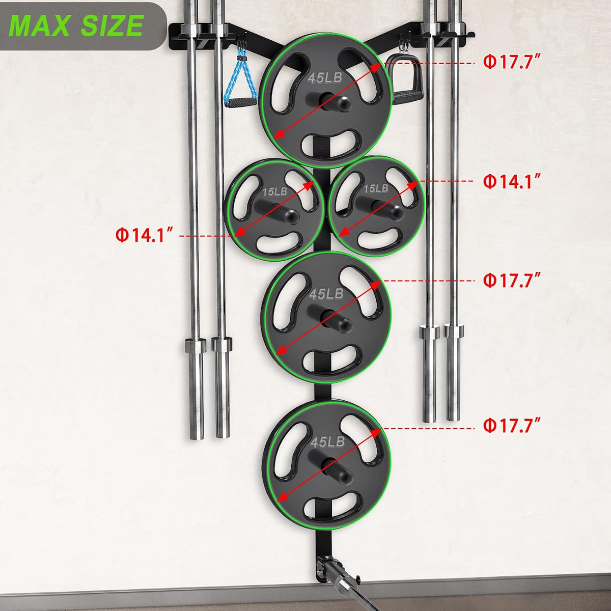 Wall‑Mount Weight Plate & Barbell Rack