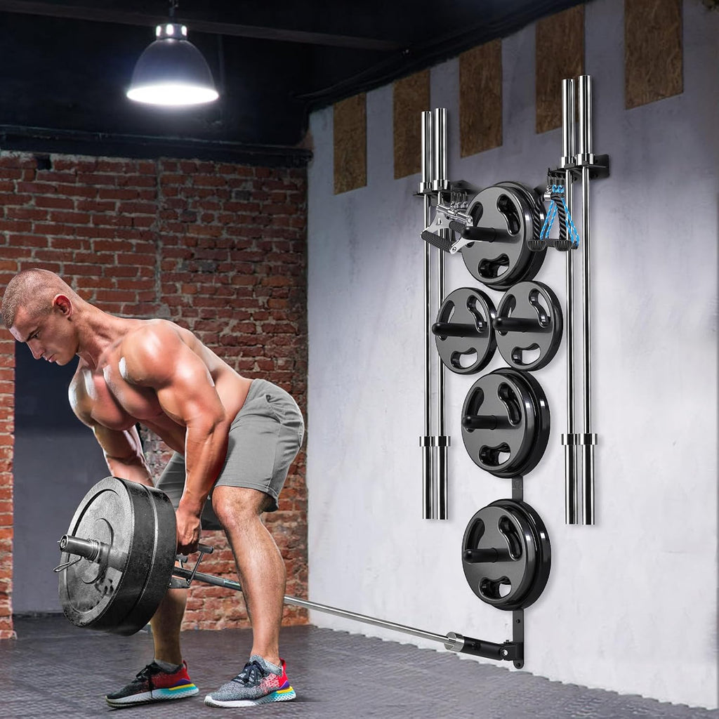 Wall‑Mount Weight Plate & Barbell Rack